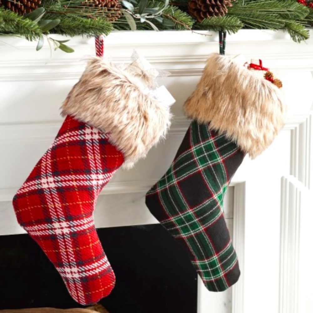 Faux Fur Green Plaid Stocking PB